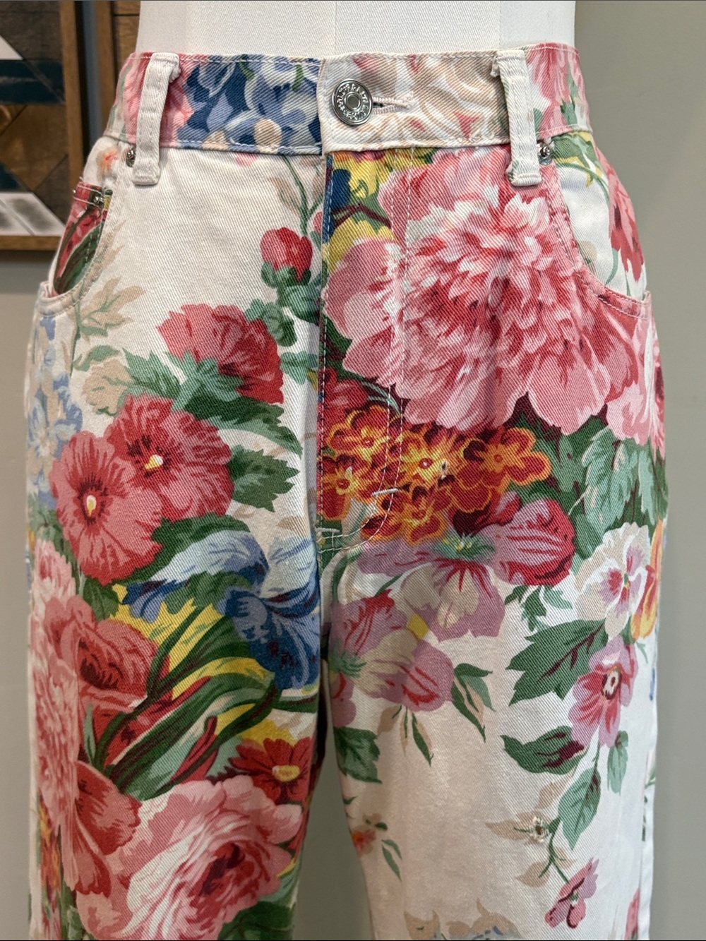 Vintage Ralph Lauren Blue Label 90s Floral Denim High-Rise Jeans 31 *As-Is* - Picture 2 of 16